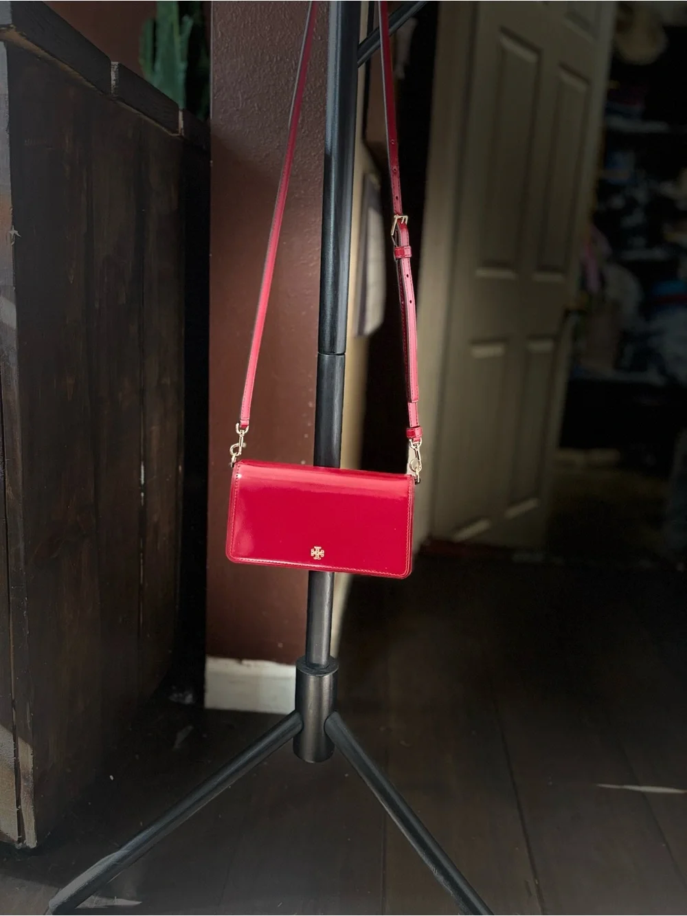 Tory Burch Vibrant Red Leather Zip-Around Wallet with Gold Logo